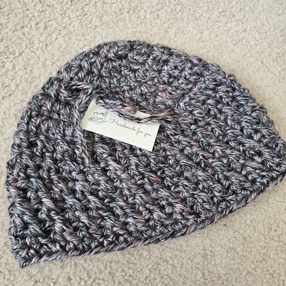 HANDMADE OOAK Hat Toque Beanie  Gray and Pink Crochet Beanie - Women